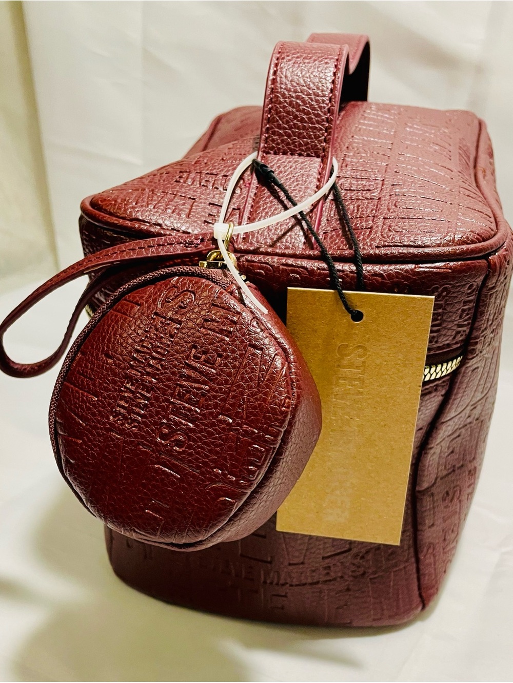 Steve Madden Logo Embossed Train Case Makeup Bag with Detachable Pouch, NWT - Picture 3 of 16